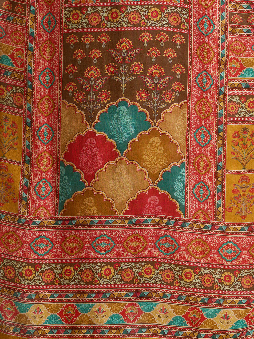 Ethnic Floral Printed & Embroidered Straight Fit Kurta with Pant and Dupatta - Mustard