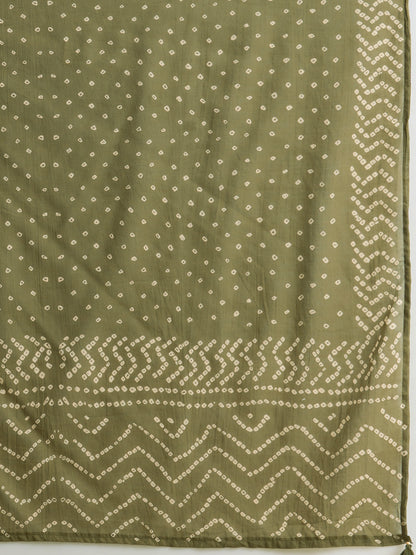 Bandhani Printed Straight Fit Kurta with Palazzo and Dupatta - Green