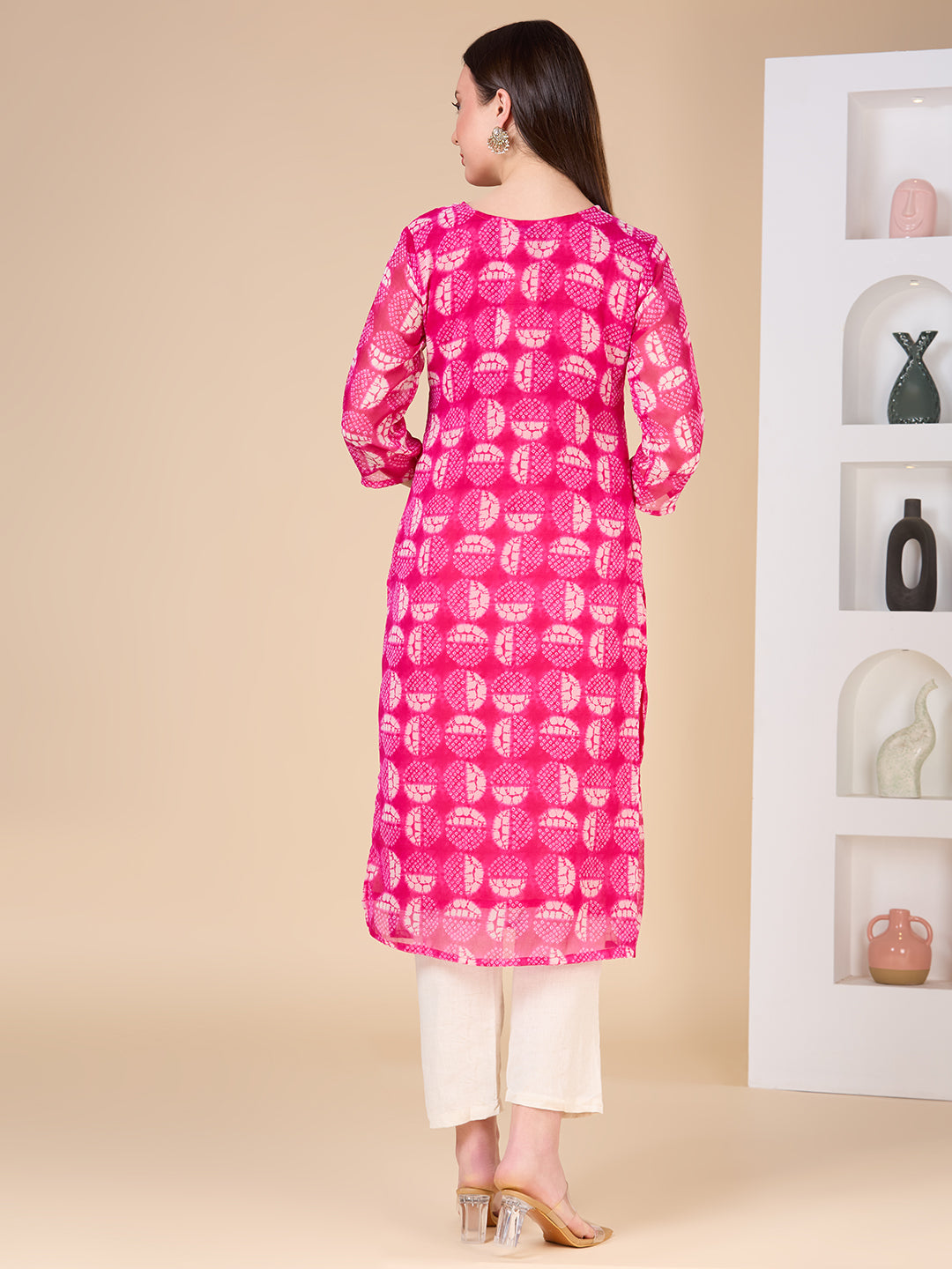 Ethnic Printed & Embroidered Straight Fit Kurta - Magenta