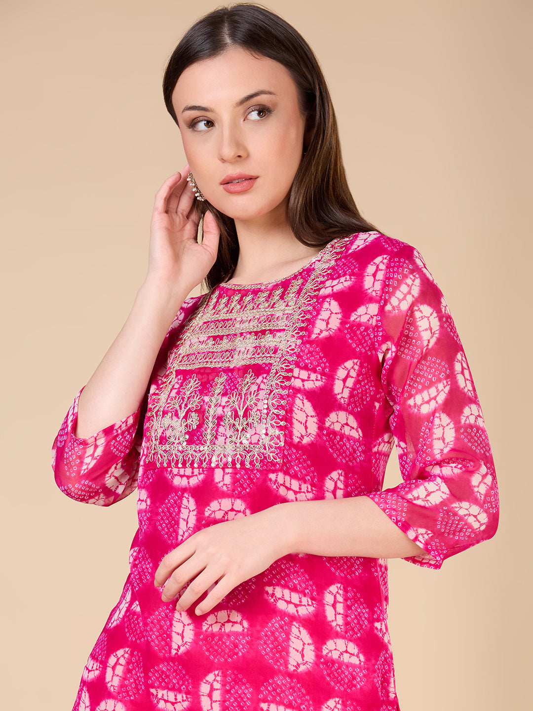 Ethnic Printed & Embroidered Straight Fit Kurta - Magenta