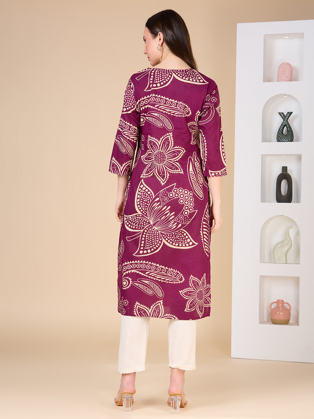 Abstract Floral Printed Straight Fit Kurta - Purple