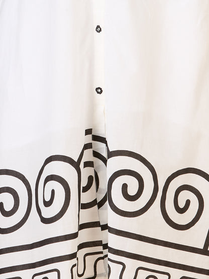 Abstract Geometric Printed A-Line Co-ord Set - White