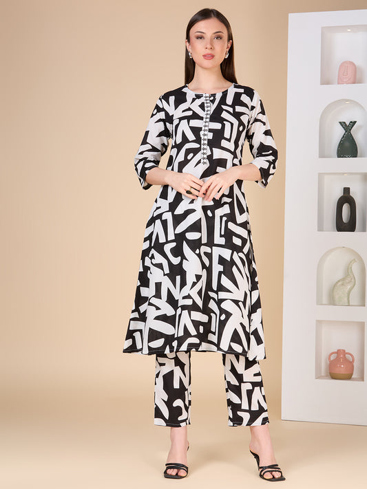 Abstract Printed A-Line Flared Co-ord Set - Multi