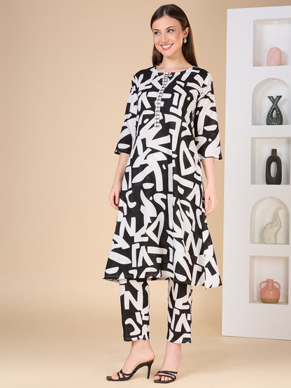 Abstract Printed A-Line Flared Co-ord Set - Multi