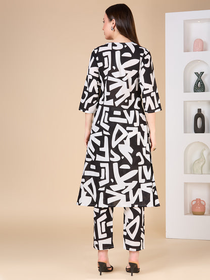 Abstract Printed A-Line Flared Co-ord Set - Multi