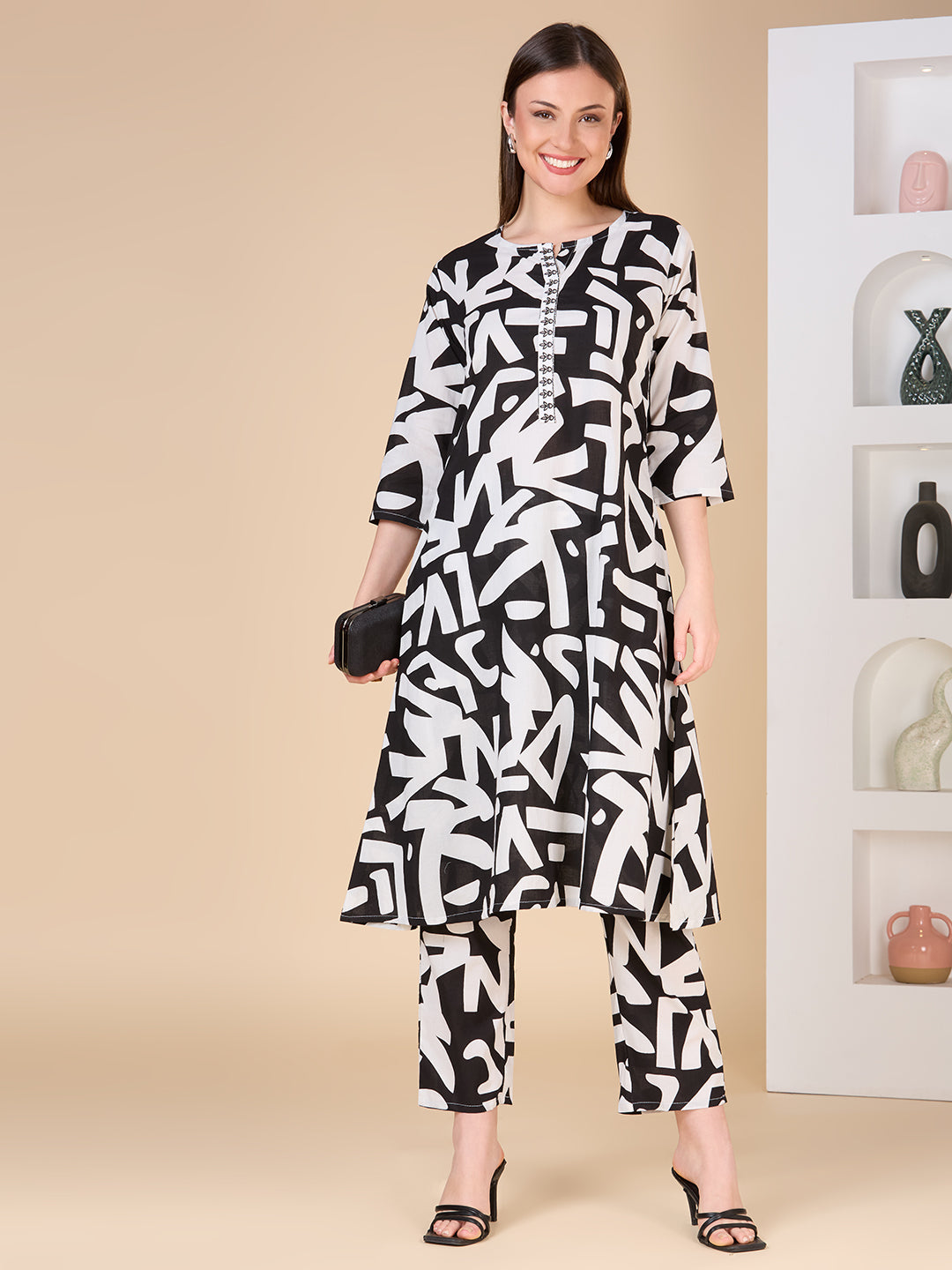 Abstract Printed A-Line Flared Co-ord Set - Multi