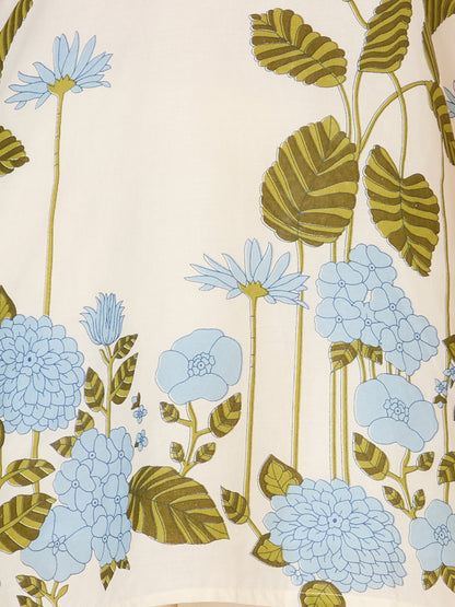 Solid Floral Printed & Hand Embroidered A-Line Co-ord Set - Cream