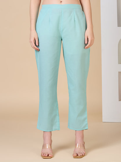 Floral Threadwork Embroidered A-Line Kurta with Pant -Mint Green