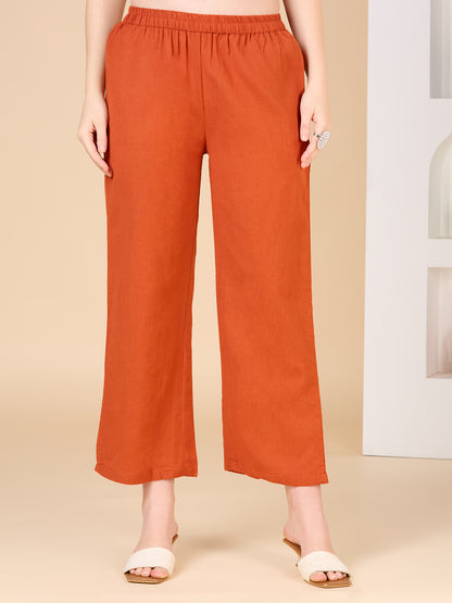 Solid Floral Threadwork Embroidered Straight Fit Co-ord Set - Rust