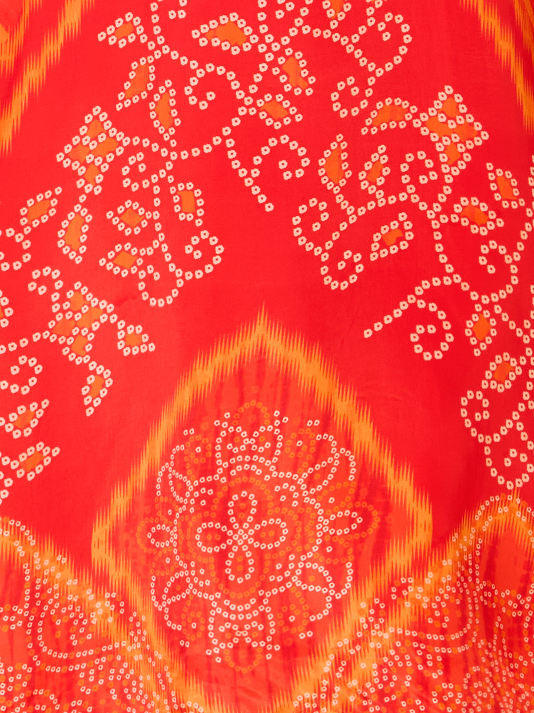 Bandhani Printed Embroidered Straight Fit Kurta with Pant and Dupatta - Orange