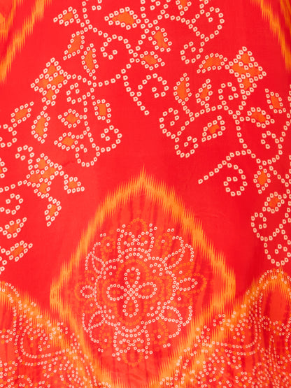 Bandhani Printed Embroidered Straight Fit Kurta with Pant and Dupatta - Orange