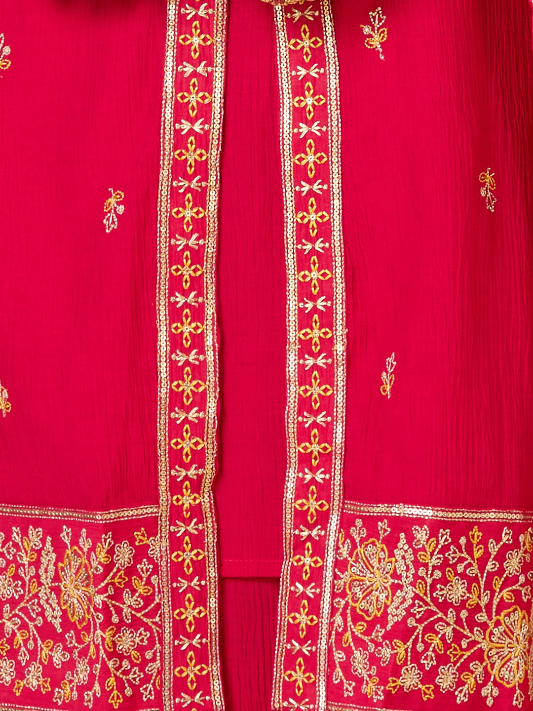 Solid Ethnic Embroidered Straight Fit Kurta with Flared Palazzo and Dupatta - Rani