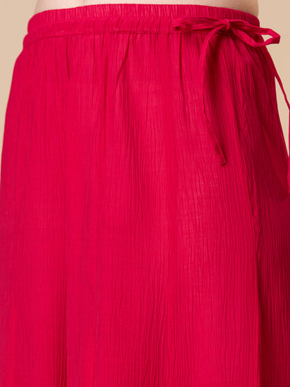 Solid Ethnic Embroidered Straight Fit Kurta with Flared Palazzo and Dupatta - Rani