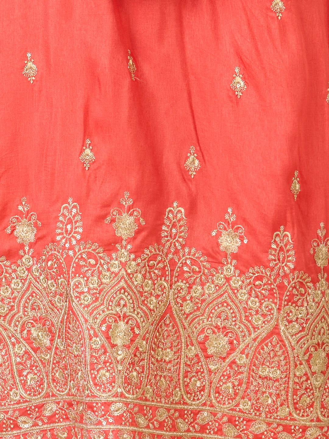 Solid Ethnic Embroidered Straight Fit Kurta with Palazzo and Dupatta - Coral