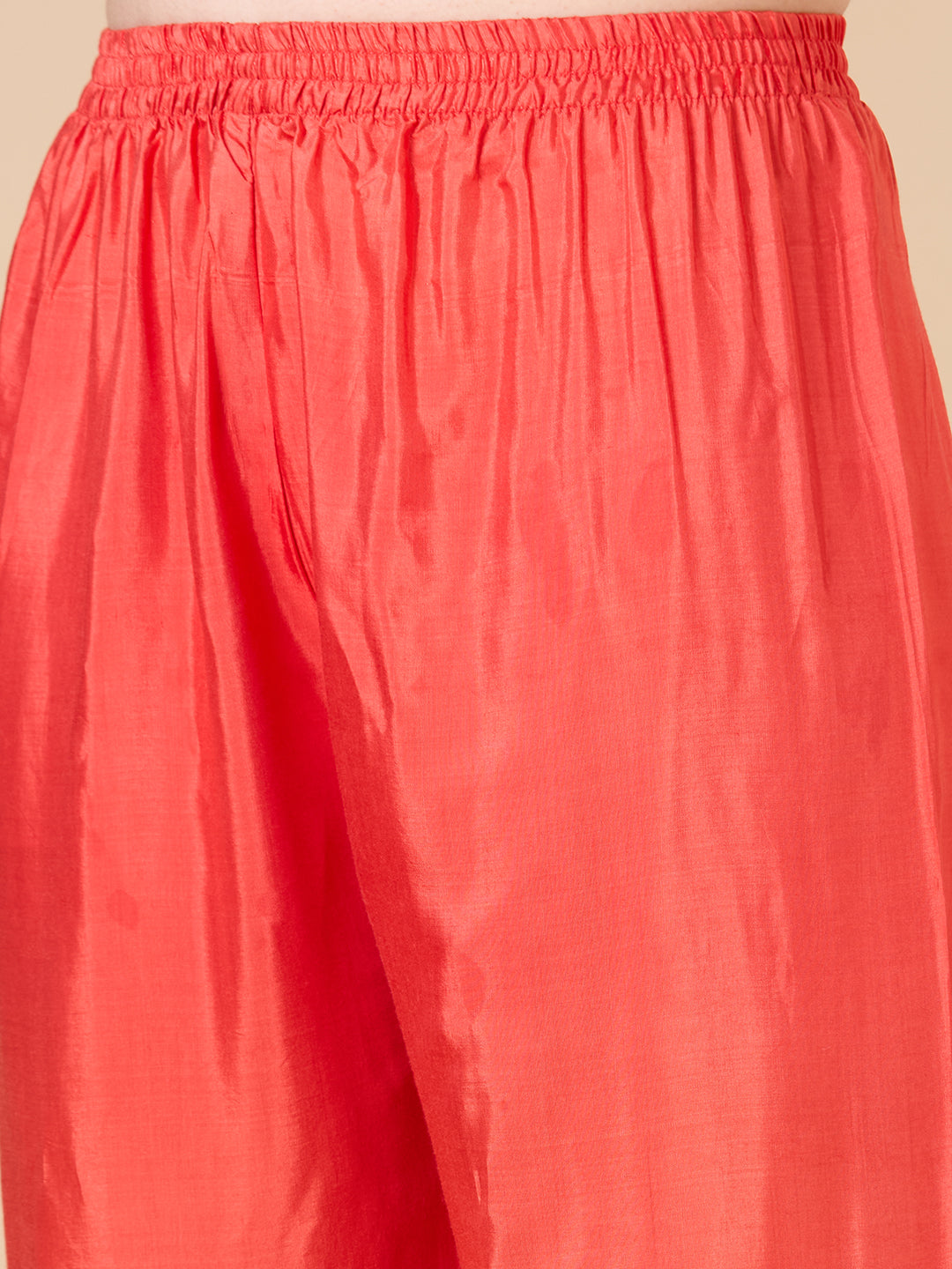 Solid Ethnic Embroidered Straight Fit Kurta with Palazzo and Dupatta - Coral