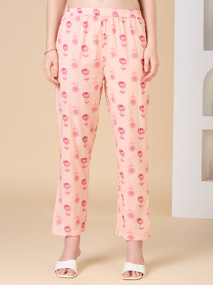 Floral Printed Embroidered Straight Fit Kurta with Pant and Dupatta - Pink