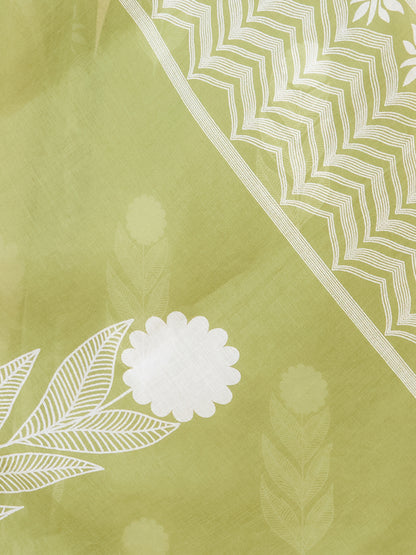 Floral Printed A-Line Shell Tucked Kurta with Palazzo & Dupatta - Green