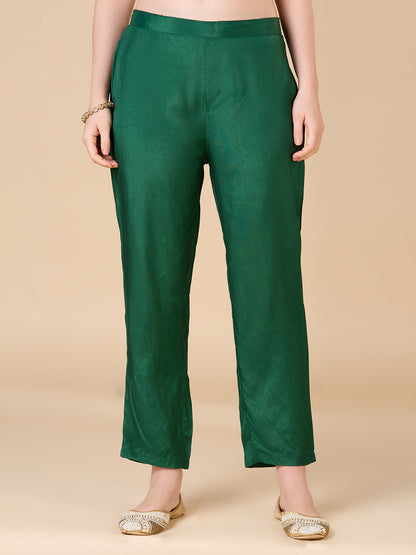 Floral Woven & Hand Embroidered Straight Kurta with Pant & Dupatta - Green