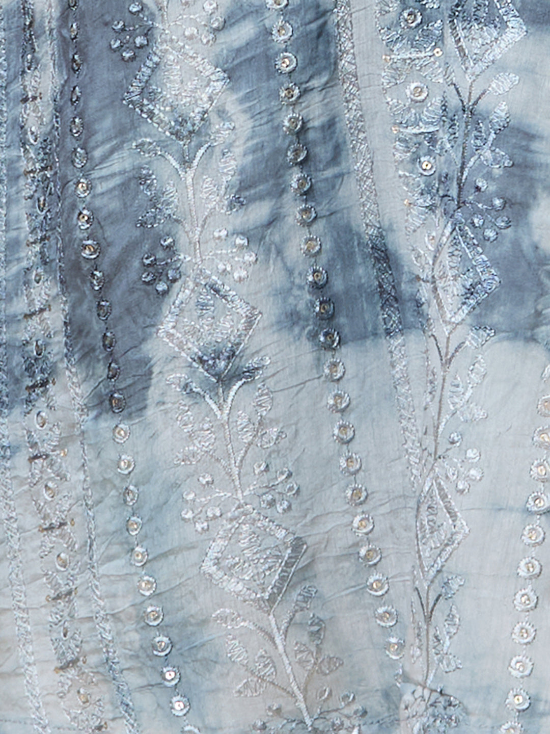 Solid Floral Embroidered A-Line Kurta with Pant and Dupatta - Grey