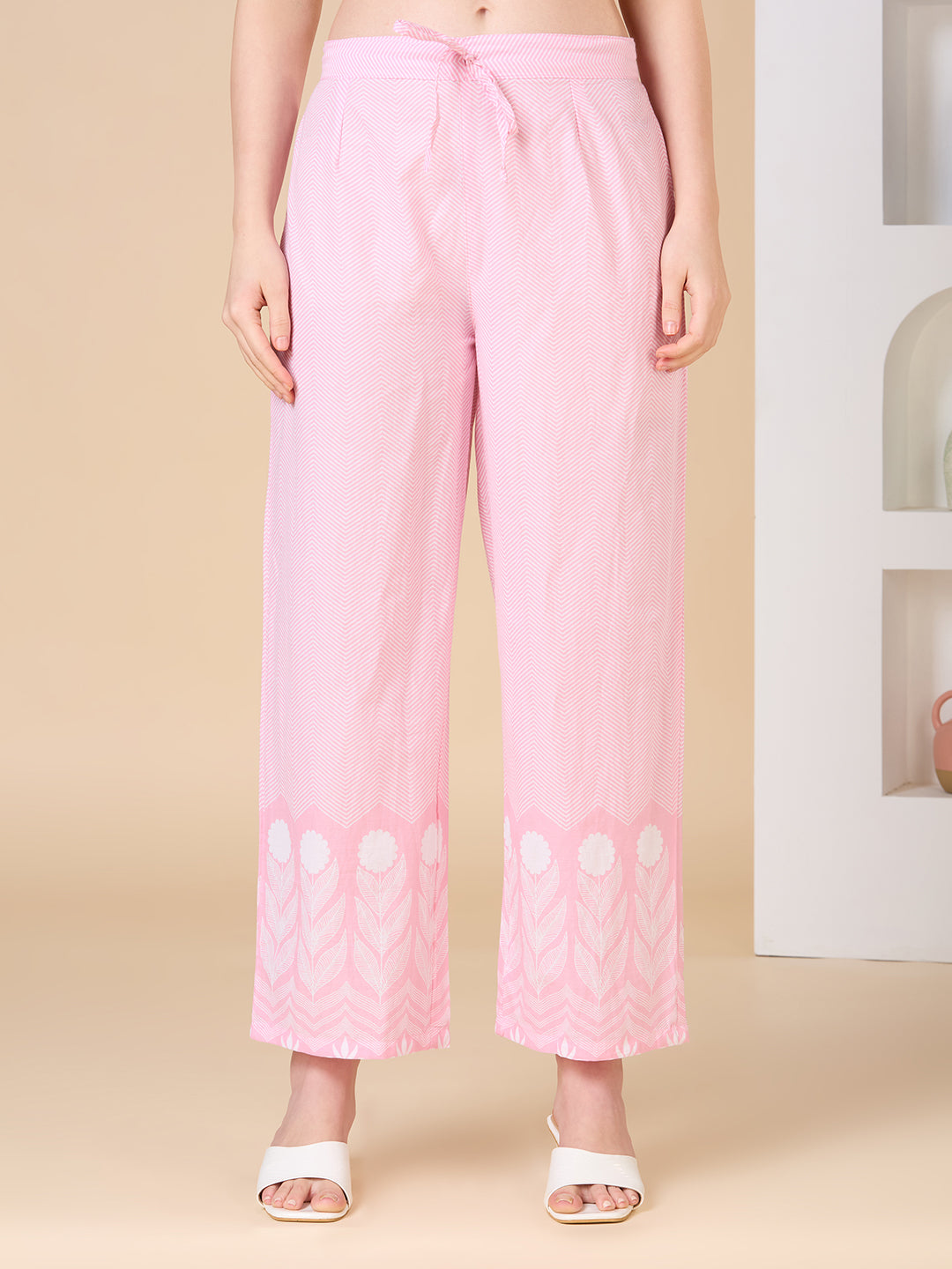 Floral Printed A-Line Shell Tucked Kurta with Palazzo & Dupatta - Pink