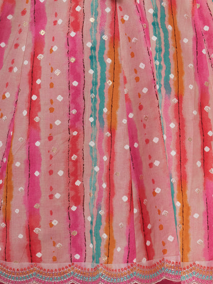 Ethnic Foil Stripes Printed A-Line Paneled Kurta with Pant - Multi