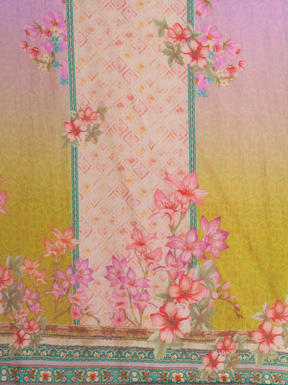 Ethnic Floral Printed & Embroidered Straight Kurta with Pant & Dupatta - Purple