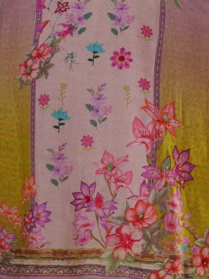 Ethnic Floral Printed & Embroidered Straight Kurta with Pant & Dupatta - Purple