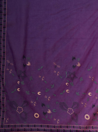 Floral Printed Anarkali Flared Kurta with Pant and Dupatta - Purple