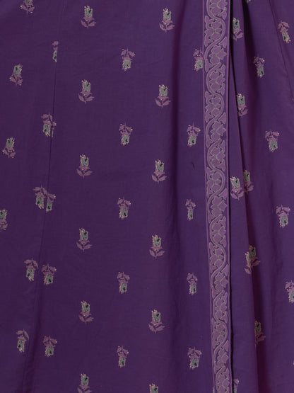 Floral Printed Anarkali Flared Kurta with Pant and Dupatta - Purple