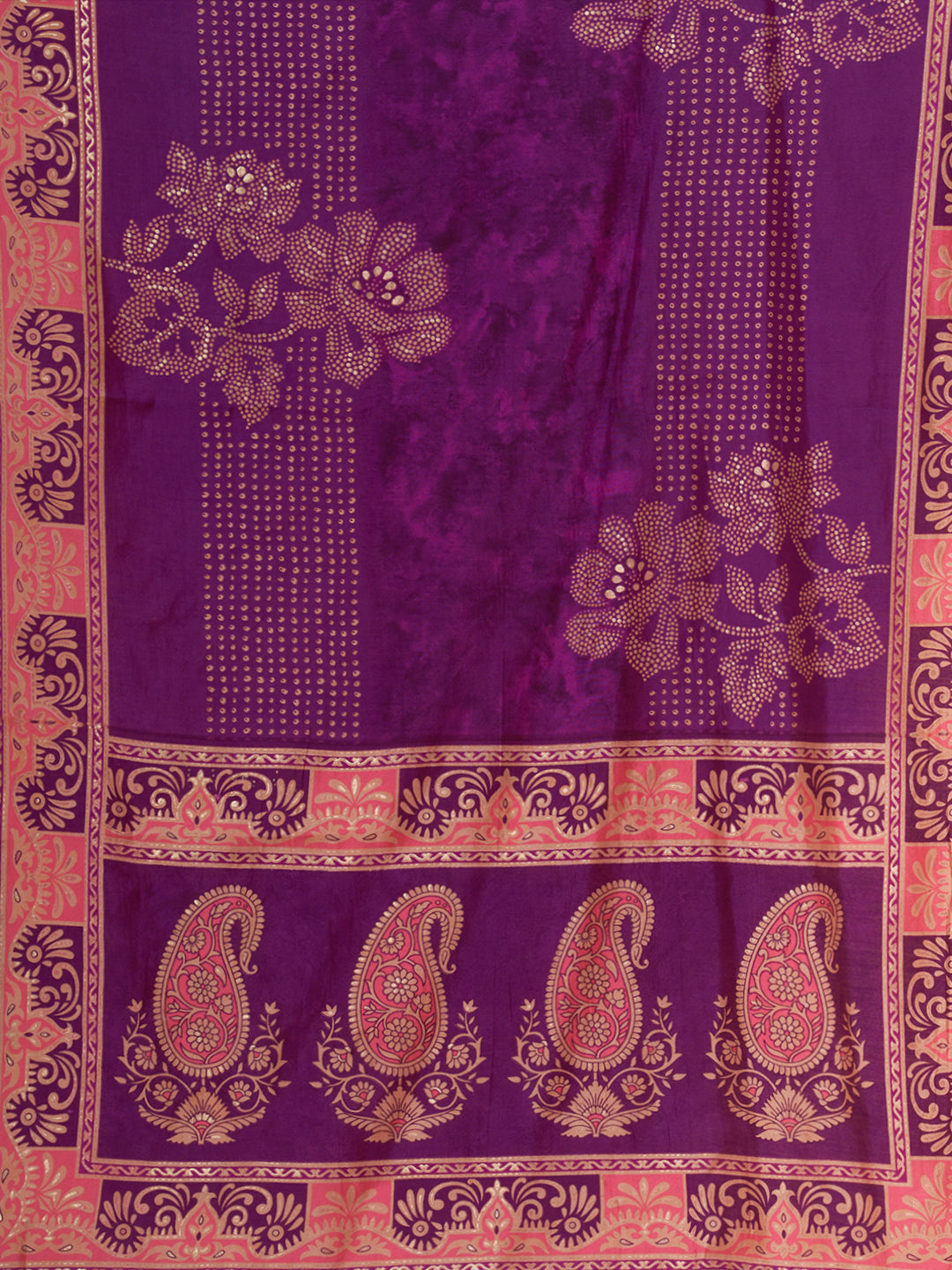 Floral Printed A-Line Embroidered Kurta with Pant & Dupatta - Burgundy