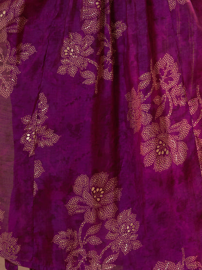 Floral Printed A-Line Embroidered Kurta with Pant & Dupatta - Burgundy