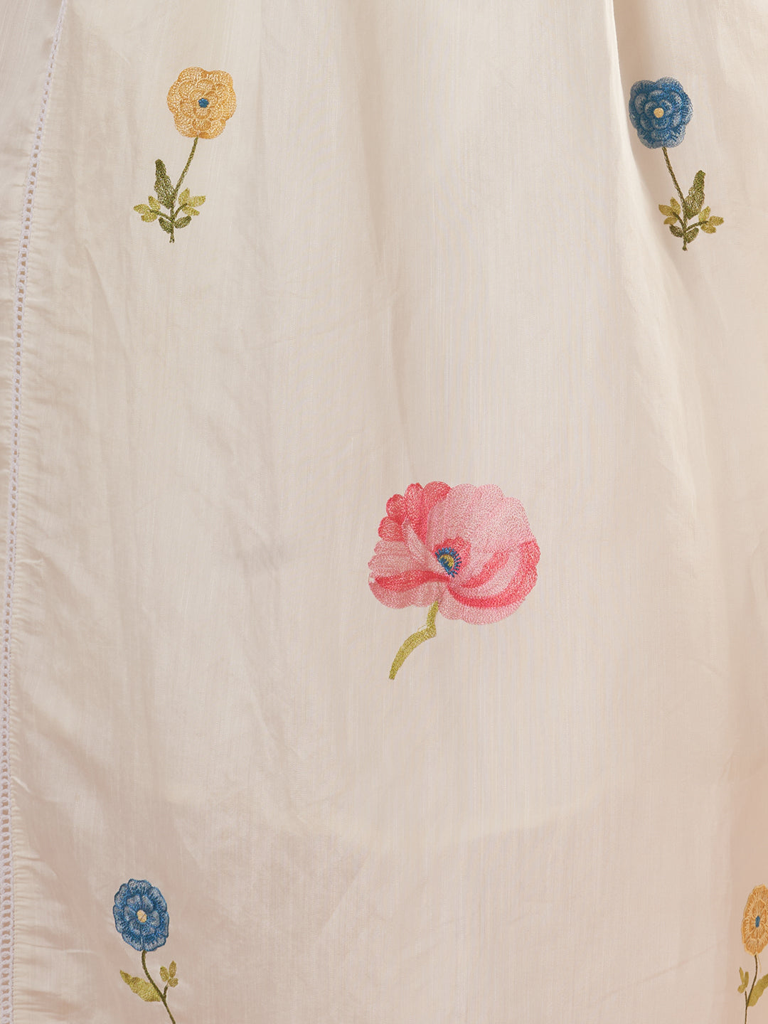 Solid Floral Embroidered A-Line Kurta with Pant and Dupatta - White