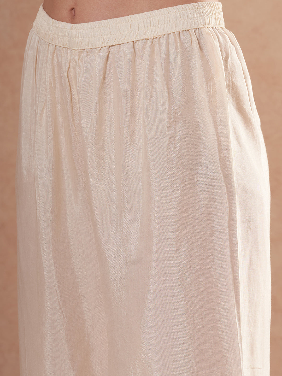 Abstract Floral Printed & Embroidered A-Line Kurta with Pant & Dupatta - Cream