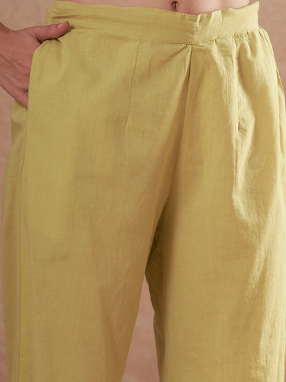 Solid Ethnic Embroidered Straight Fit Kurta with Palazzo and Dupatta - Green