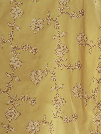 Solid Ethnic Embroidered Straight Fit Kurta with Palazzo and Dupatta - Green