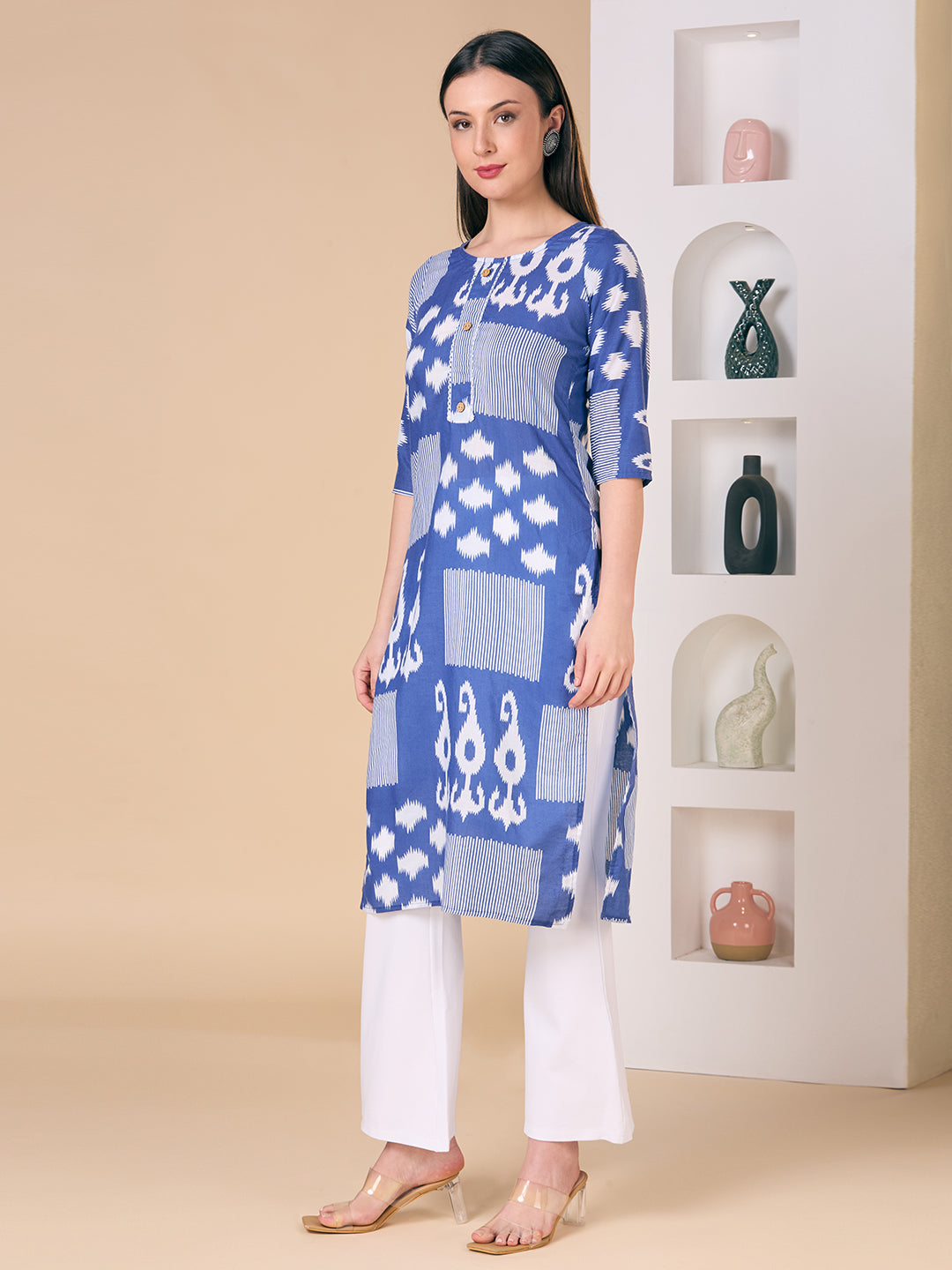 Ethnic Printed Straight Fit Kurta - Navy Blue