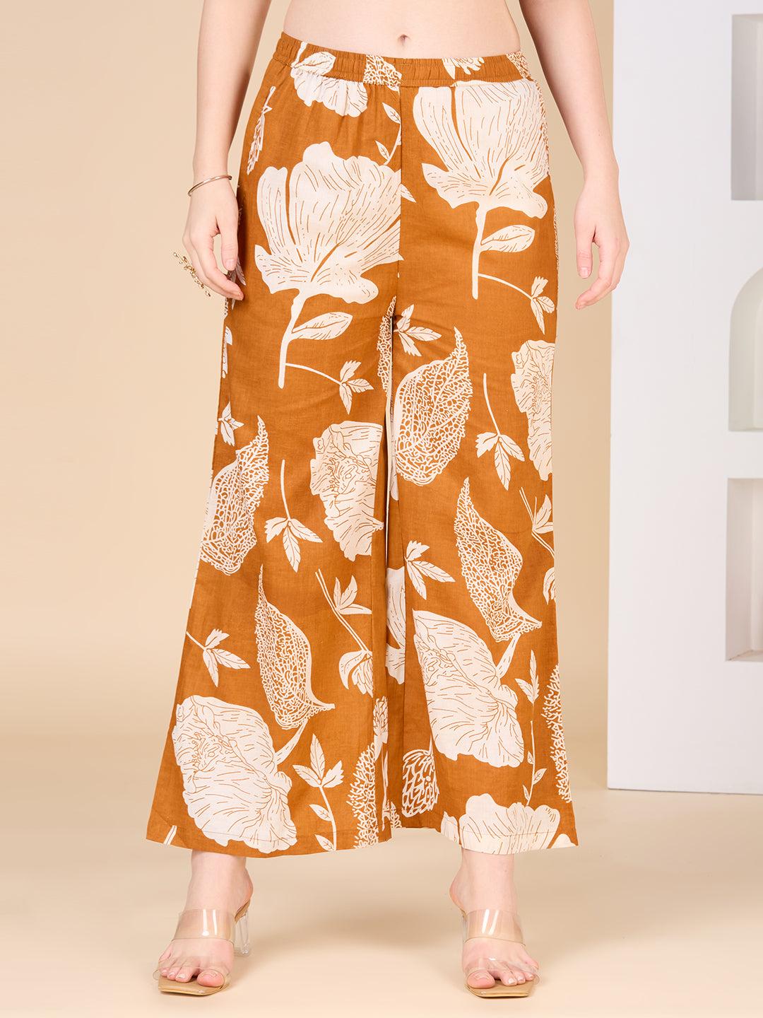 Abstract Floral Printed A-Line Co-ord Set - Mustard
