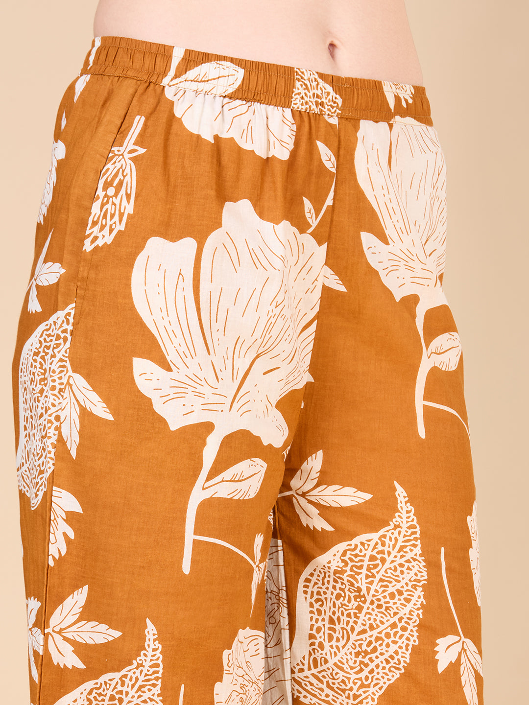 Abstract Floral Printed A-Line Co-ord Set - Mustard