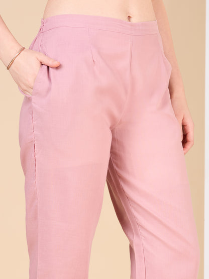 Floral Threadwork Embroidered A-Line Kurta with Pant - Pink