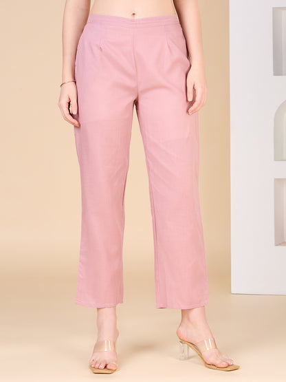 Floral Threadwork Embroidered A-Line Kurta with Pant - Pink