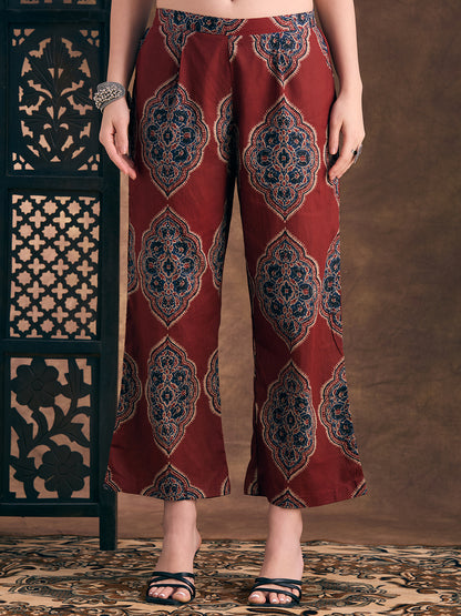 Ethnic Floral Printed A-Line Co-ord Set - Maroon