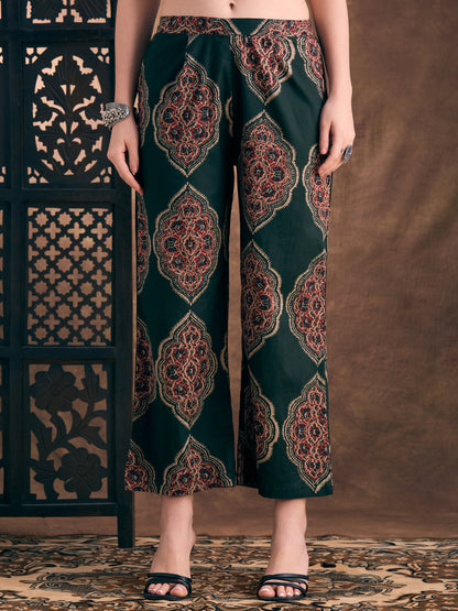 Ethnic Floral Printed A-Line Co-ord Set - Green