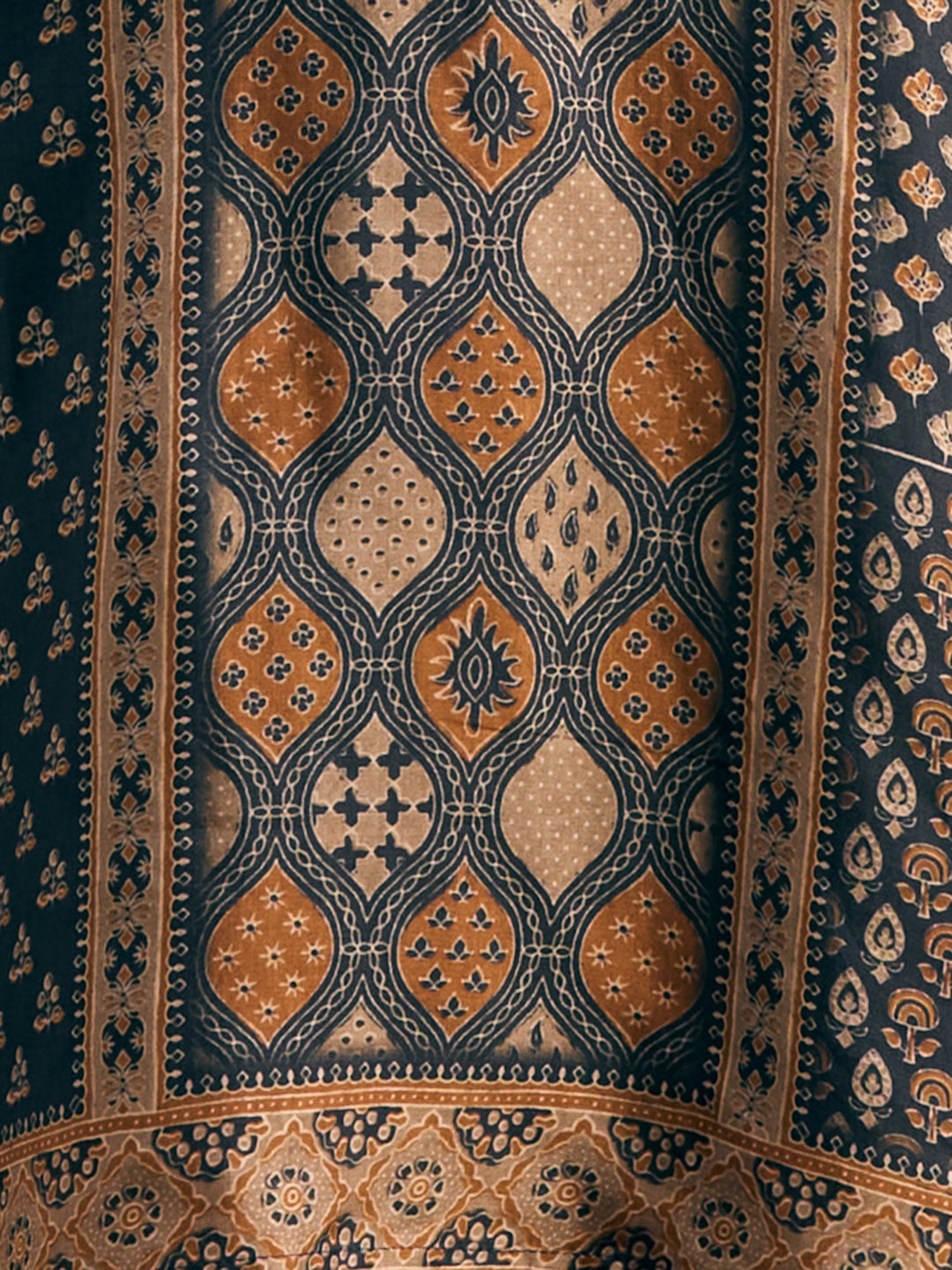 Ethnic Floral Printed Embroidered Straight Fit Kurta with Pant and Dupatta - Black