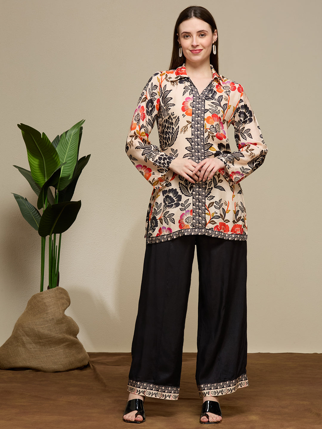 Ethnic Floral Printed Straight Fit Co-ord Set - Multi