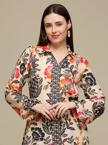 Ethnic Floral Printed Straight Fit Co-ord Set - Multi