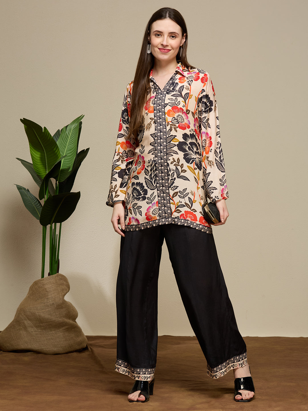 Ethnic Floral Printed Straight Fit Co-ord Set - Multi