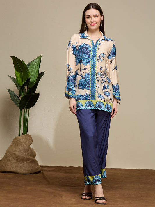 Floral Printed Straight Fit Co-ord Set - Cream