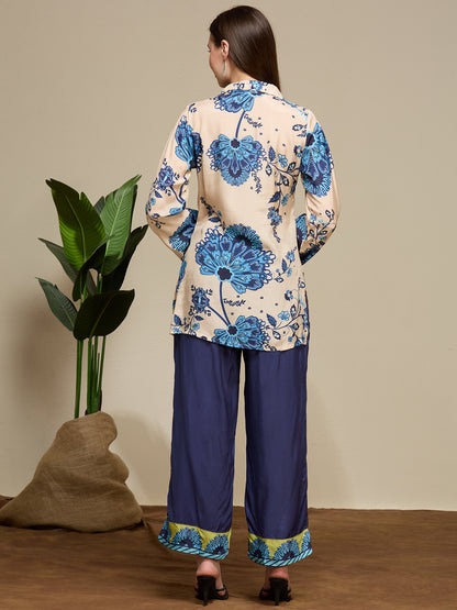 Floral Printed Straight Fit Co-ord Set - Cream