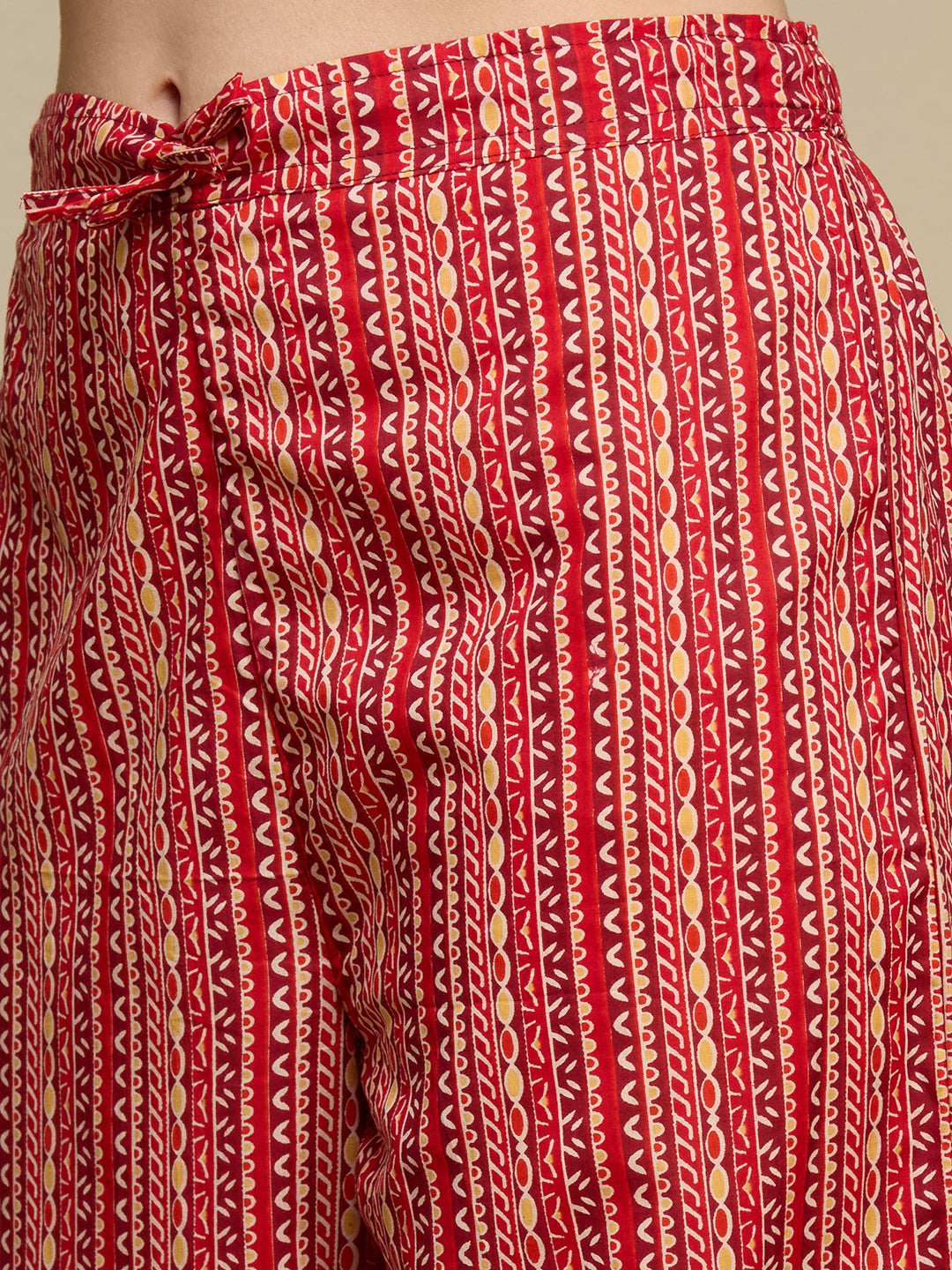 Ethnic Floral Printed Cotton A-Line Co-ord Set - Maroon