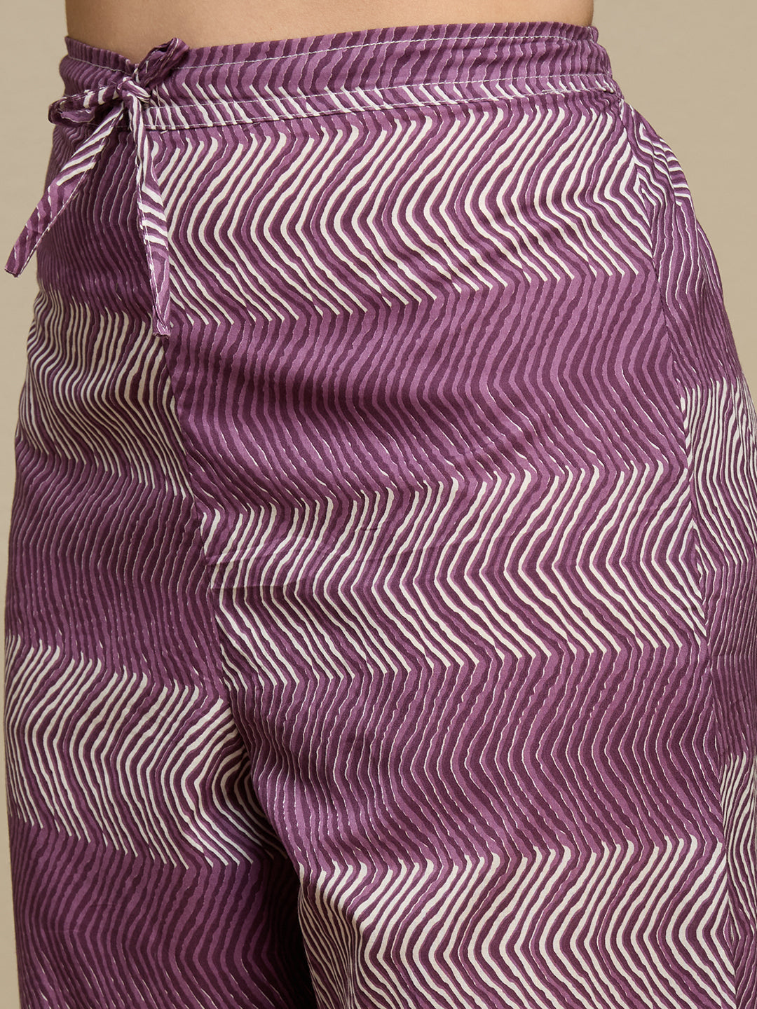 Ethnic Floral Printed Cotton A-Line Co-ord Set - Purple